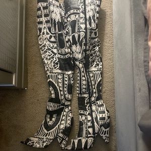 Black and white knee high boots